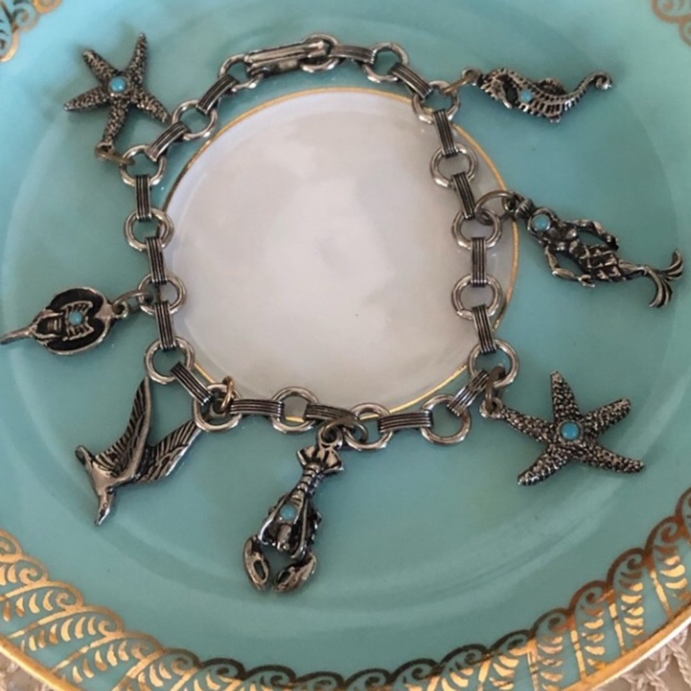 Vintage Silver & Turquoise Beach Charm Bracelet - Picture 13 of 13